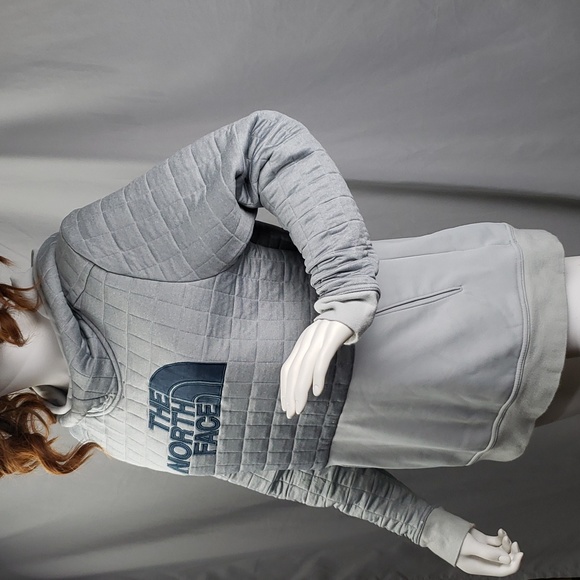 The North Face Womens Large Pull Over Quilted Hoodie Sweater Grey - Picture 3 of 6